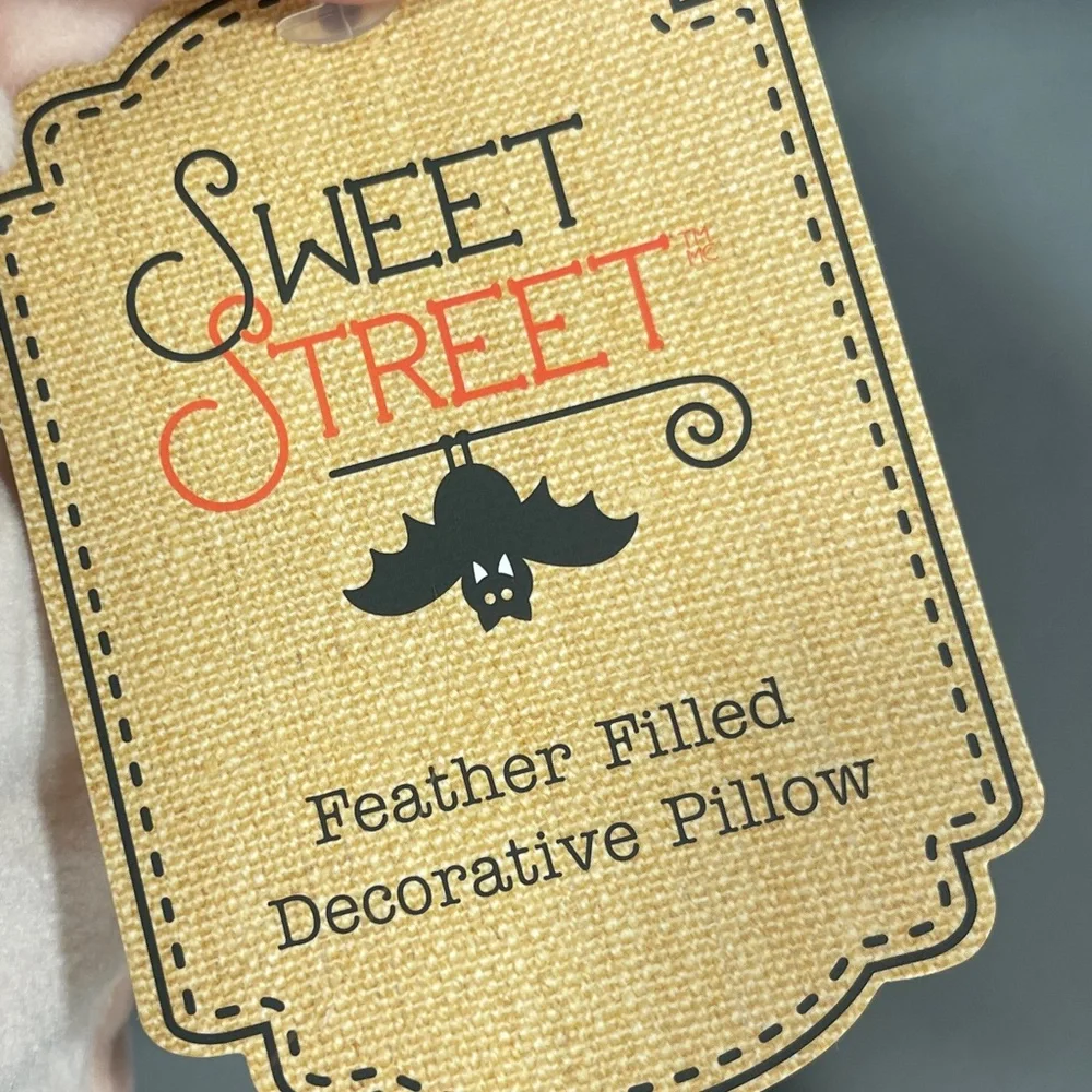 HEY BOO Pastel Pink + Orange Ghost Pillow w/ Tassels Sweet Street 👻🩷🎃 NEW